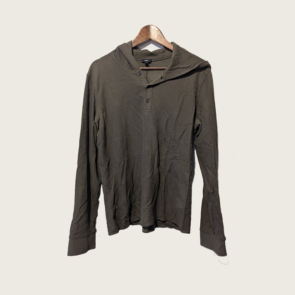 VINCE - Textured cotton blend green hoodie - Sz M
